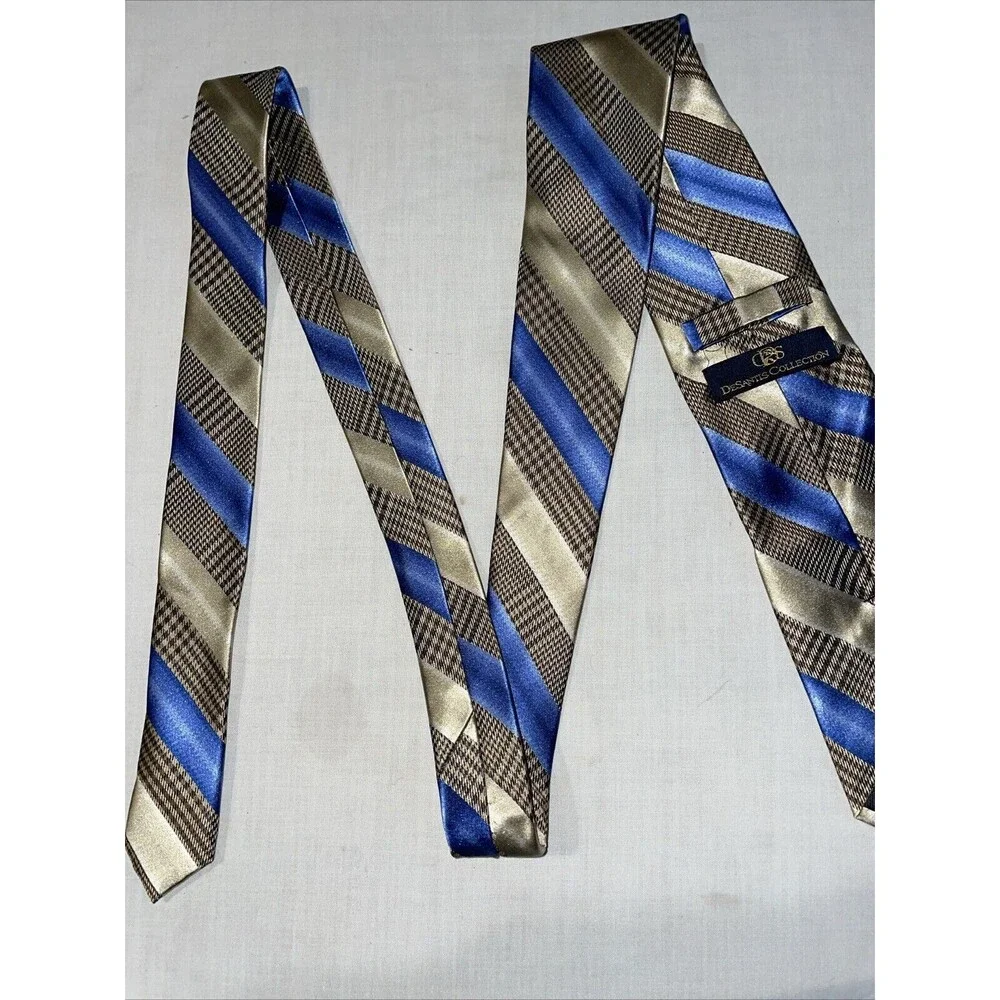 Desantis Collection Men’s Dress Tie Size 58” Gold Blue Striped Business Formal